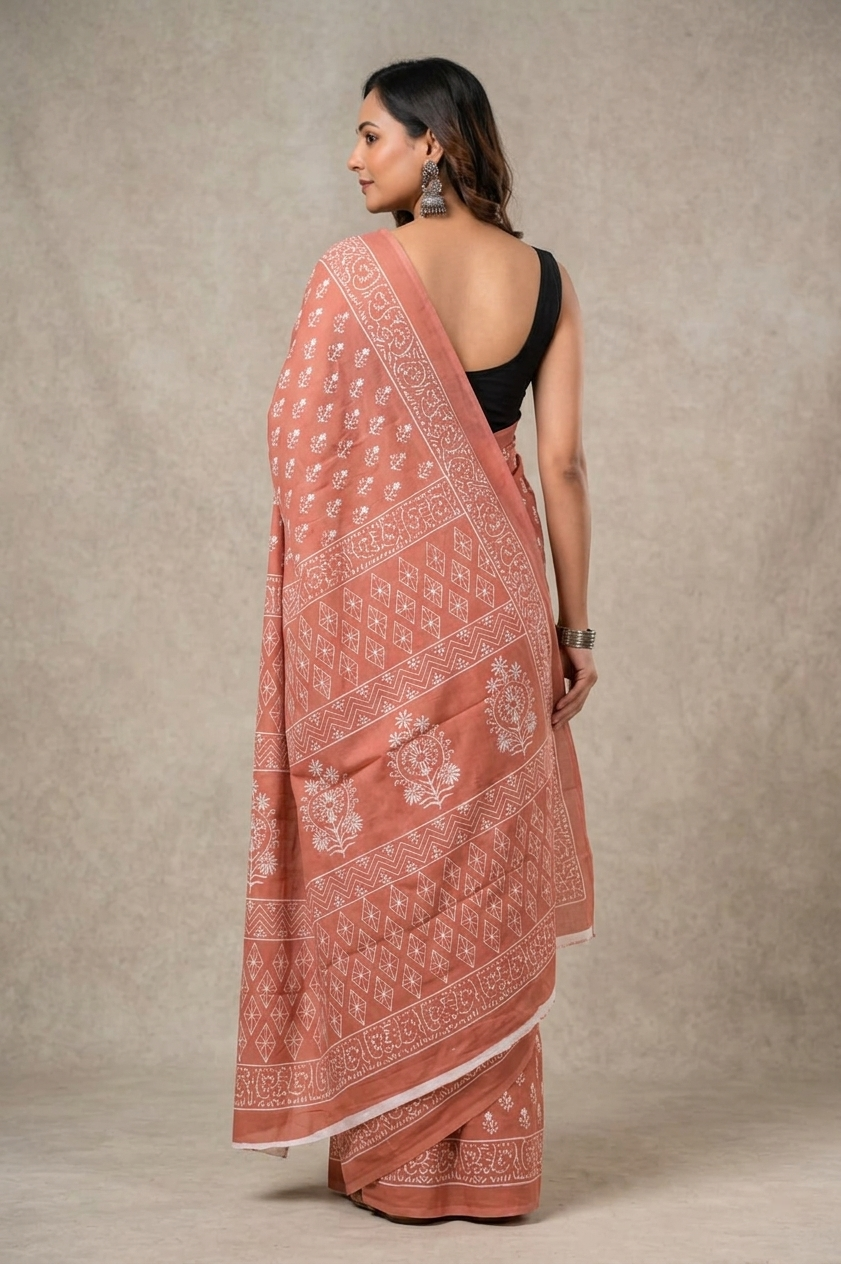 Dusty Rose & Ivory decorative motif cotton saree, product view 2.