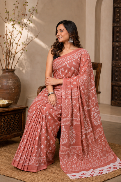 Dusty Rose & Ivory decorative motif cotton saree, product view 5.