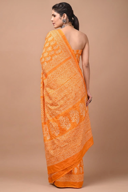 Orange & Ivory decorative motif cotton saree, product view 2.